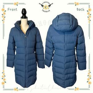 Lands' End Blue Full Zip Long Down Puffer Coat Womens Size XS Cozy Winter Jacket